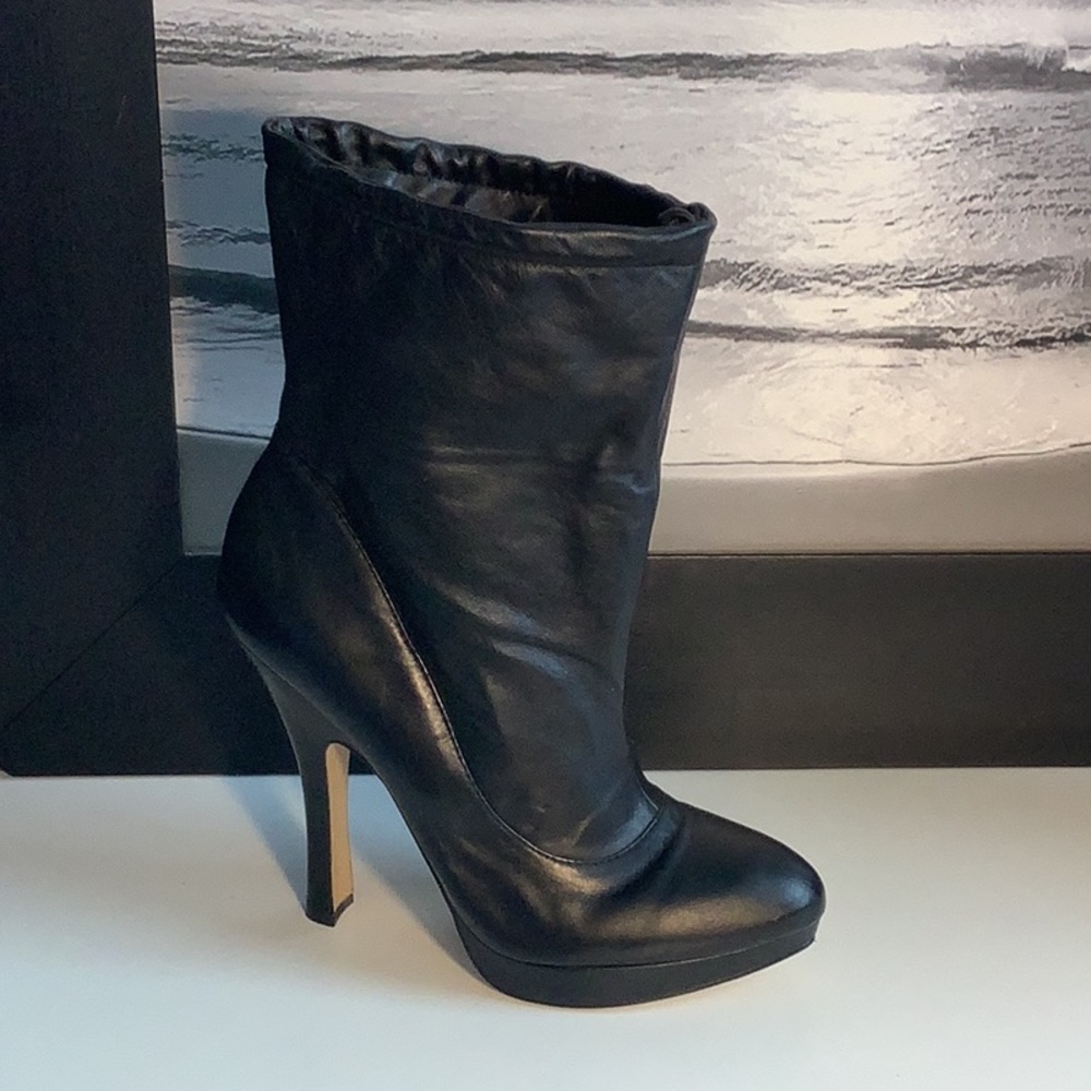Boutique 9 Black Leather Platform Stiletto Convertible Shaft Ankle Boots Sz 9 M - Picture 2 of 12